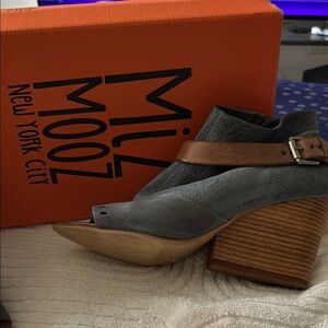 Miz Mooz Gray and Brown Heeled Boots with Timeless Elegance